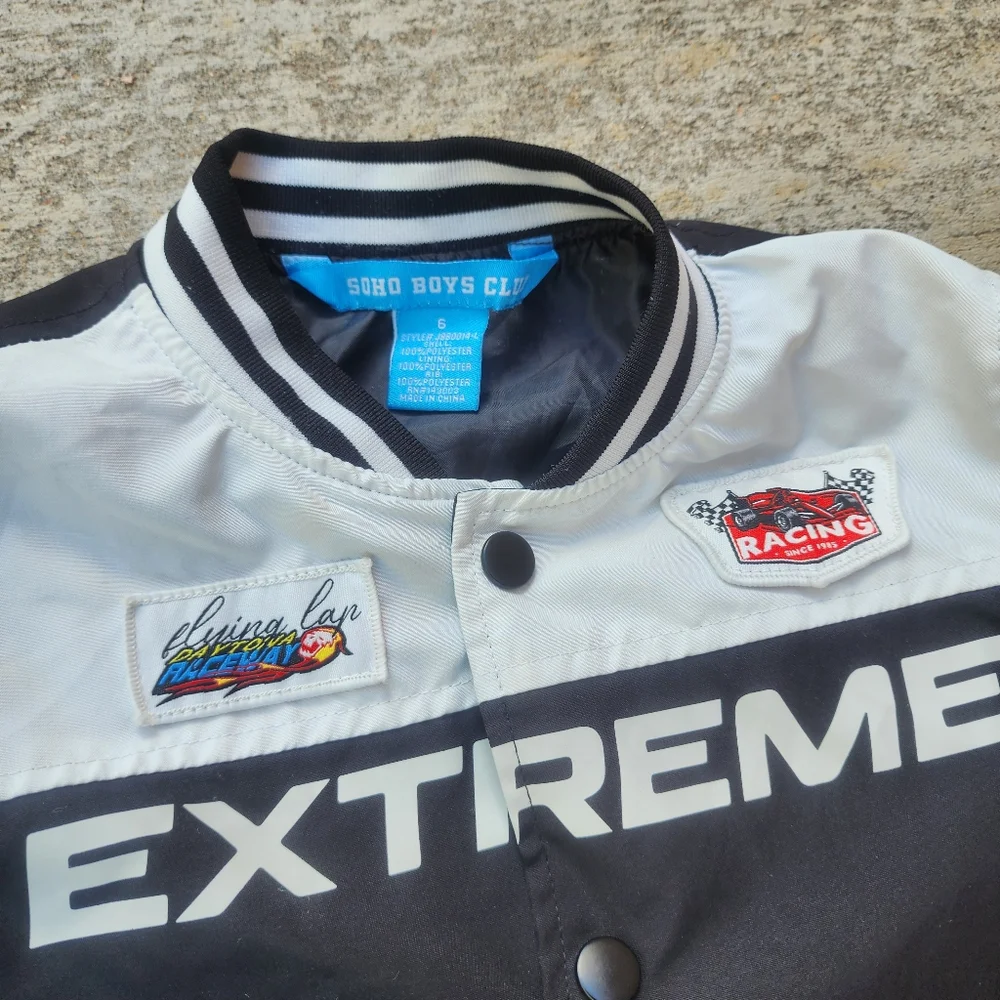 SOHO Boys Club Extreme‎ Black White Racing Jacket, Kids/Youth Sz 6